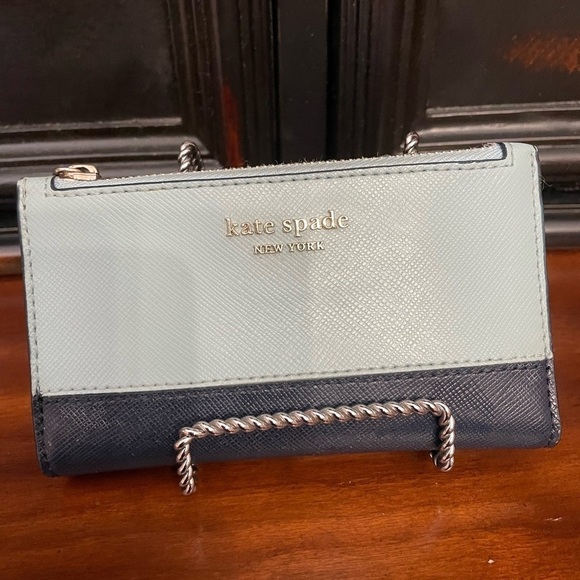 EUC Kate Spade TWO TONE BLUE LEATHER CARD WALLET - Picture 3 of 5